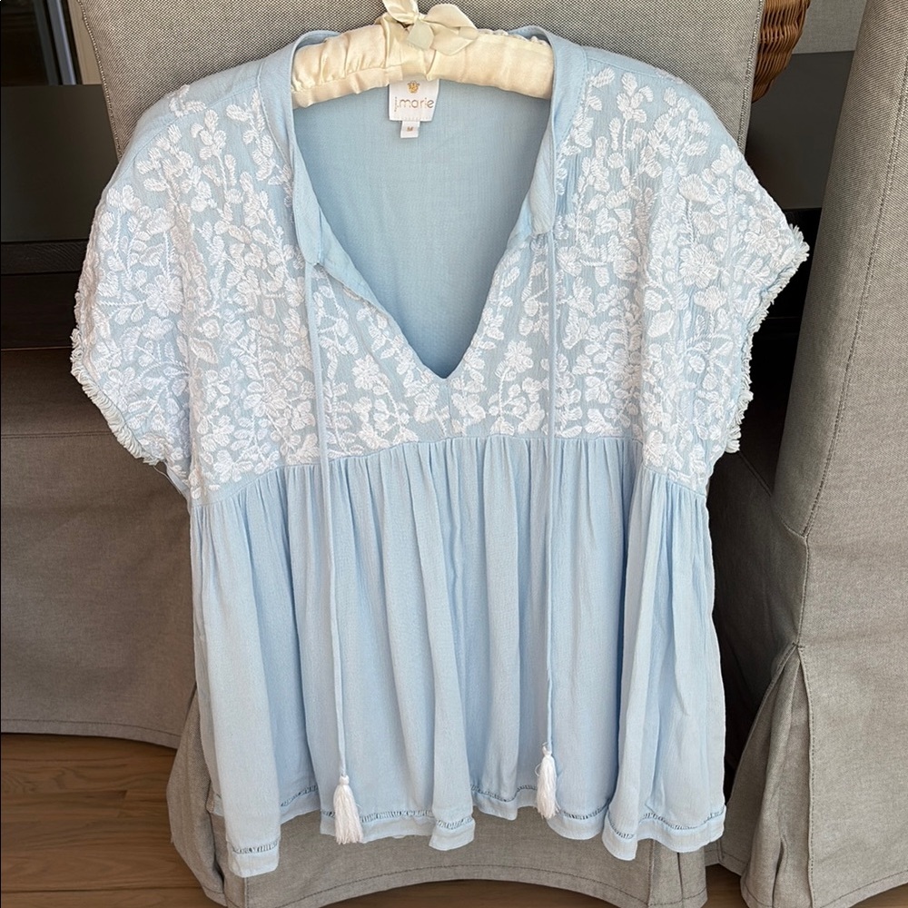 Women's Light Blue Embroidered Top